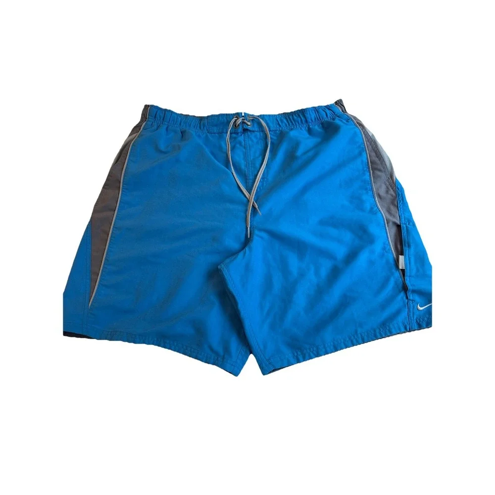 NIKE Board Short Blue/grey Mesh Stripe Lined‎ Secret Pocket 9 Inch Mens XL